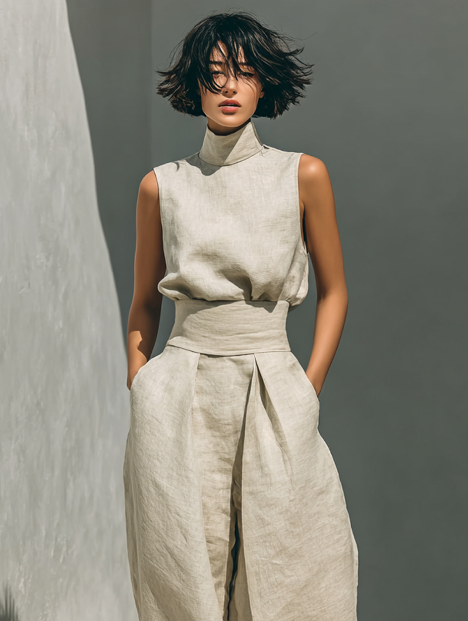 Maria™ | Complete set with tank top and wide cotton and linen pants - - - {{ product_tags }
