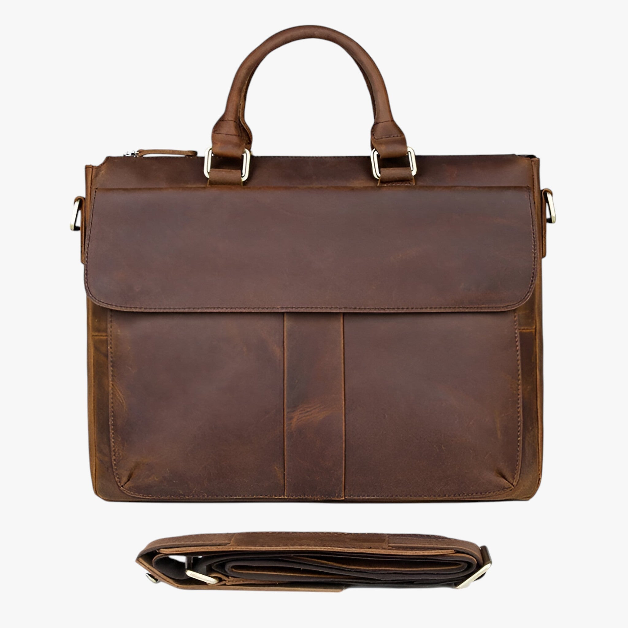 Arthur | Laptoptaske i læder med skulderrem - Marron - bags - {{ product_tags }