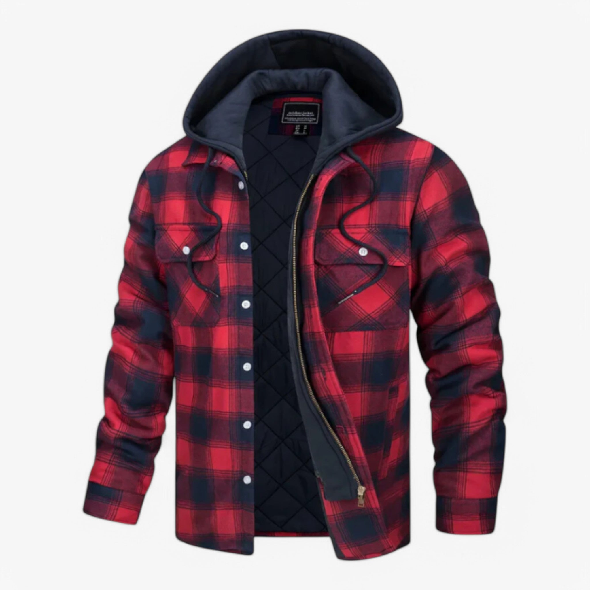 Mikkel | Ruteklædt Flannel med Hætte - Rød - men's fashion - {{ product_tags }