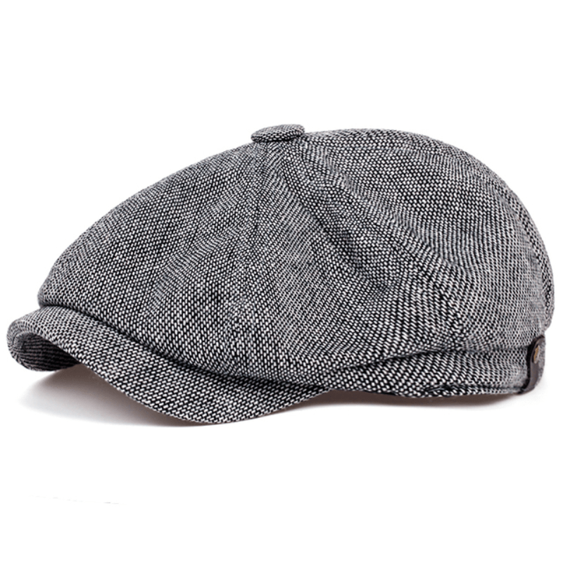 Retro kasket med otte paneler i sildebens-tweedstof, afslappet stribet kasket - - men's fashion - {{ product_tags }