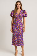 Emery - Rochie midi elegantă cu mâneci bufante și imprimeu floral pentru o vară șic