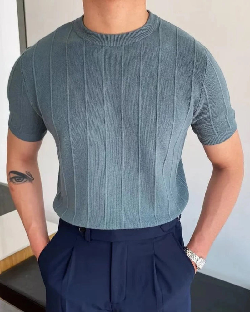 Herre T-shirt i stribet hør-bomuld - Let hverdagskomfort