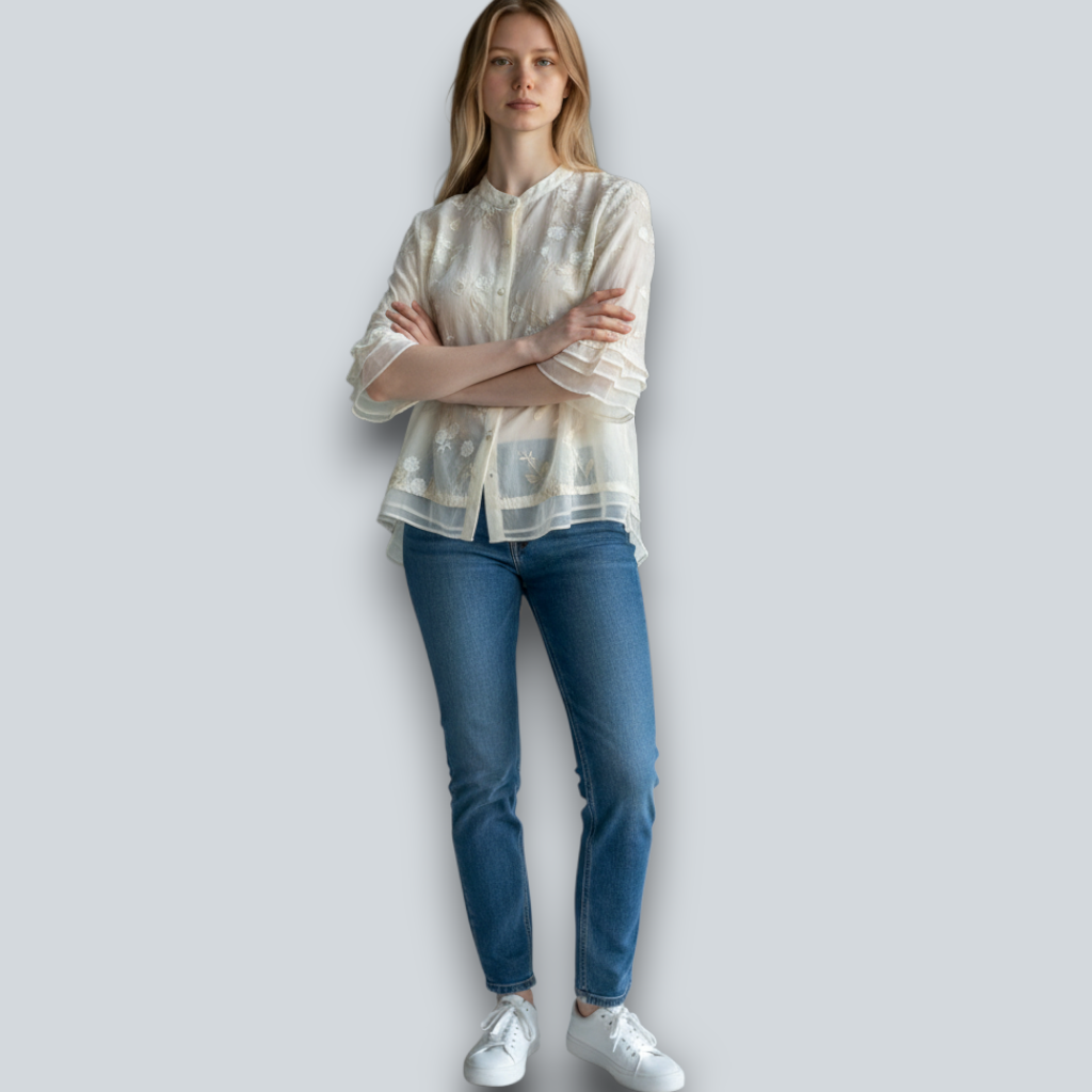 Bomuldstop til Kvinder med Blomsterbroderi - Blød & Elegant