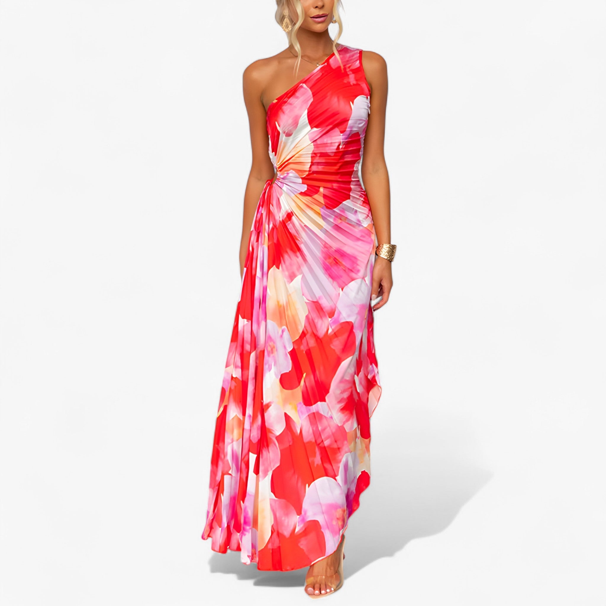 Vianna | Asymmetrisk Kjole med Én Skulder - Rød - women's fashion - {{ product_tags }
