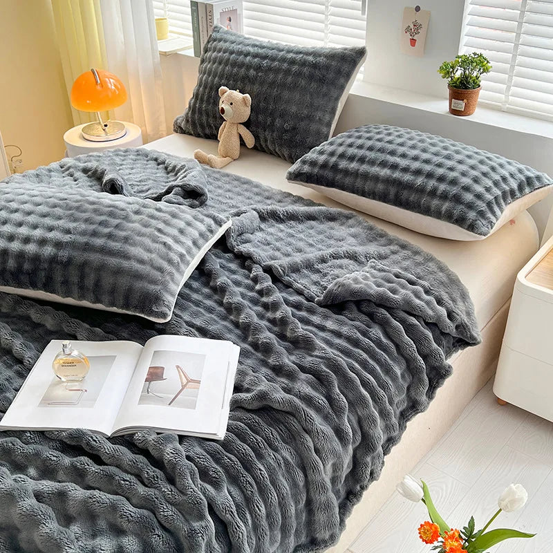 Struktureret Koralfleece Plaid til Sofa og Seng - - Huis en tuin > Linnengoed > Beddengoed > Dekens - {{ product_tags }