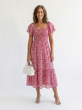 Odette | Off Shoulder Floral Smocked Midi-kjole