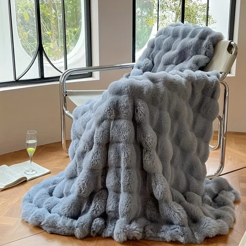 Bobbel Fleece Plaid - Blødt Sofatæppe - Grå-blå - Home Decor - {{ product_tags }