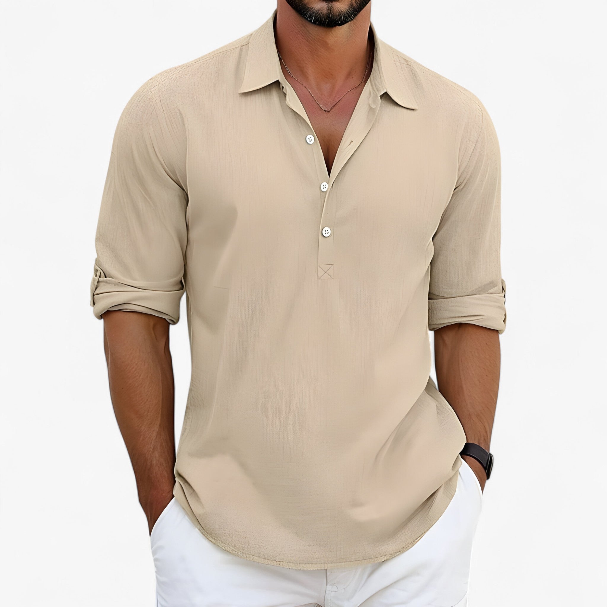 Luca | Let Sommerskjorte – Åndbar Komfort i Solen - Kaki - men's fashion - {{ product_tags }