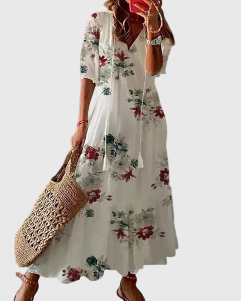 Amalia | Boho Vintage Sommer Maxikjole - Blomster - Tøj > Kjoler - {{ product_tags }