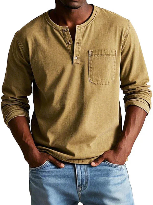 Langærmet Henley til mænd - Behagelig pasform og casual stil