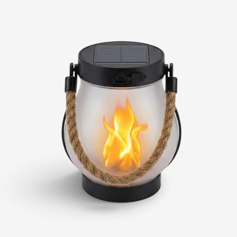Czarna solarna lampa płomieniowa do ogrodu – Type-C i efekt świetlny 3D
