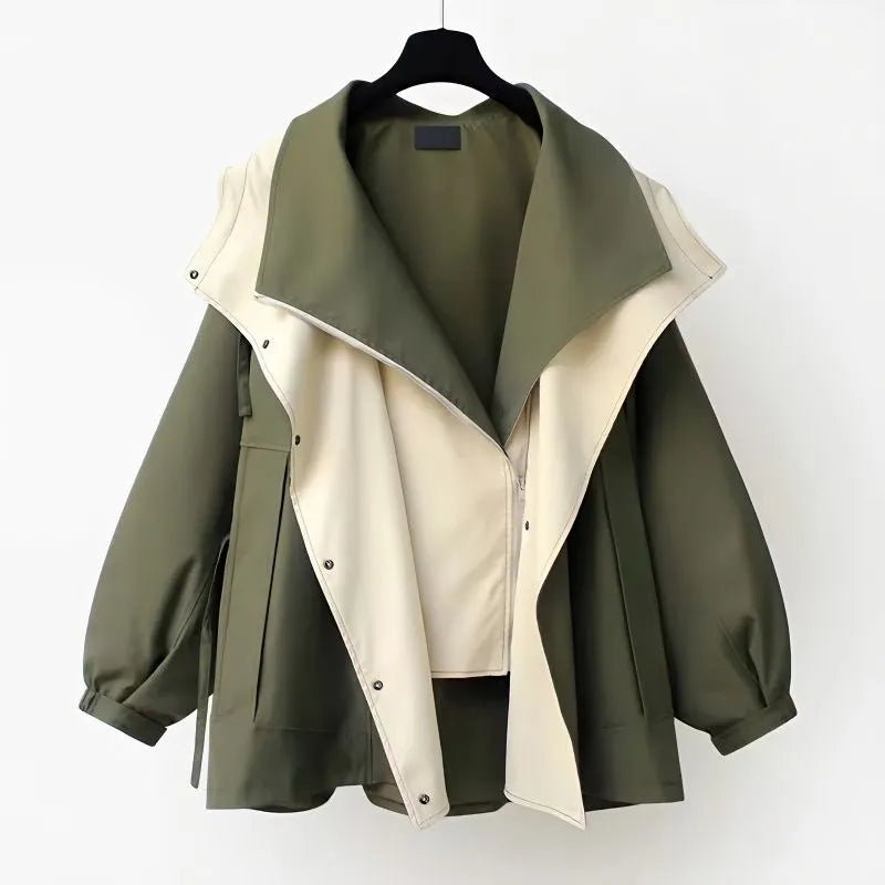 Aurora - Overdimensioneret patchwork capuchon kamin - Grøn eng - women's fashion - {{ product_tags }