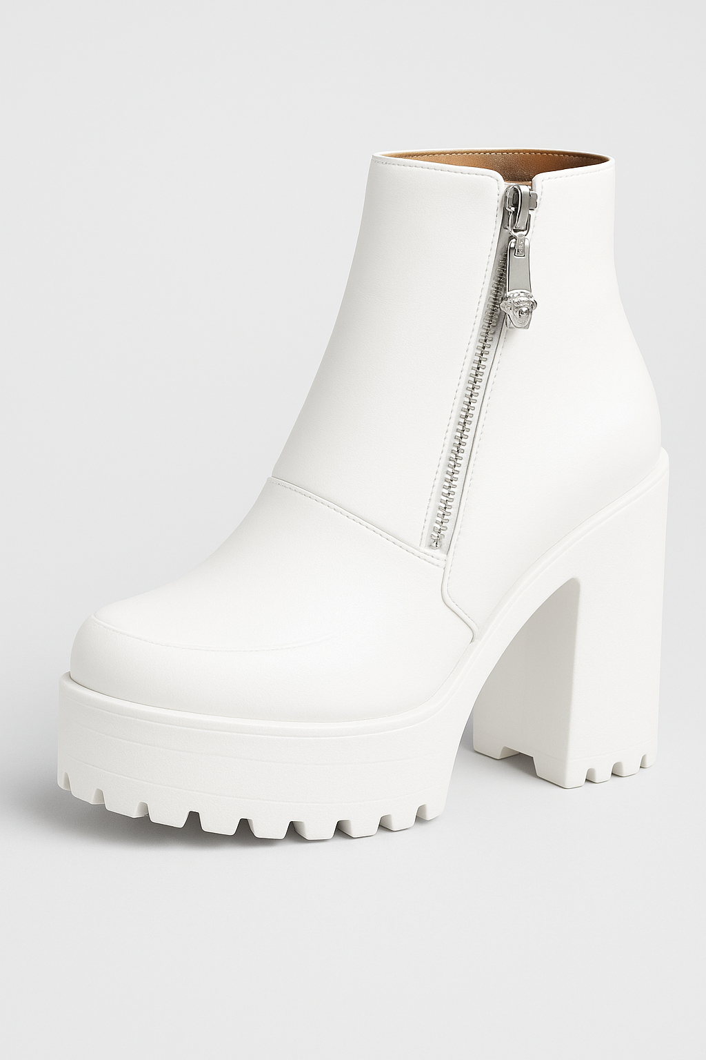 Ivy | Platform støvler med kæde-sål og frontlynlås - Hvid - Ivy | Platform støvler med kæde-sål og frontlynlås - €25 - {{ product_tags }