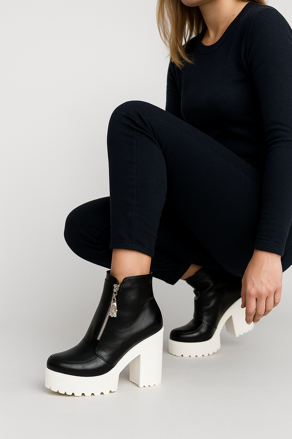 Ivy | Platform støvler med kæde-sål og frontlynlås - - Ivy | Platform støvler med kæde-sål og frontlynlås - €25 - {{ product_tags }
