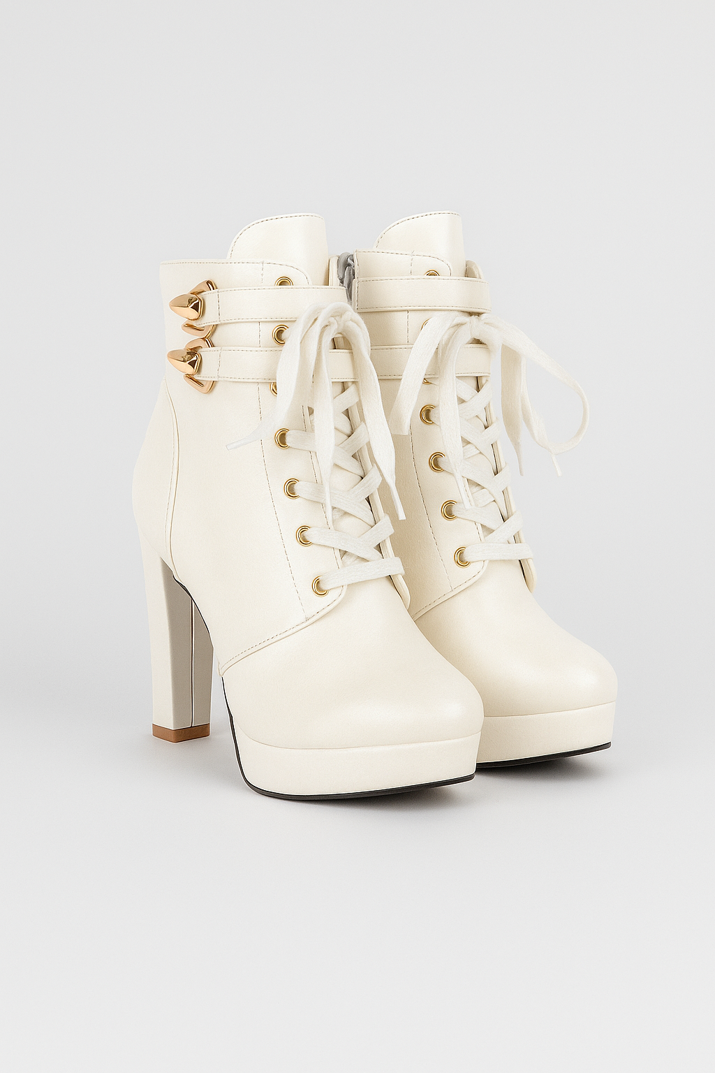 Grazia | Ankle Støvler med Høj Hælde og Metal Detaljer - Hvid - Grazia | Ankle Støvler med Høj Hælde og Metal Detaljer - €25 - {{ product_tags }