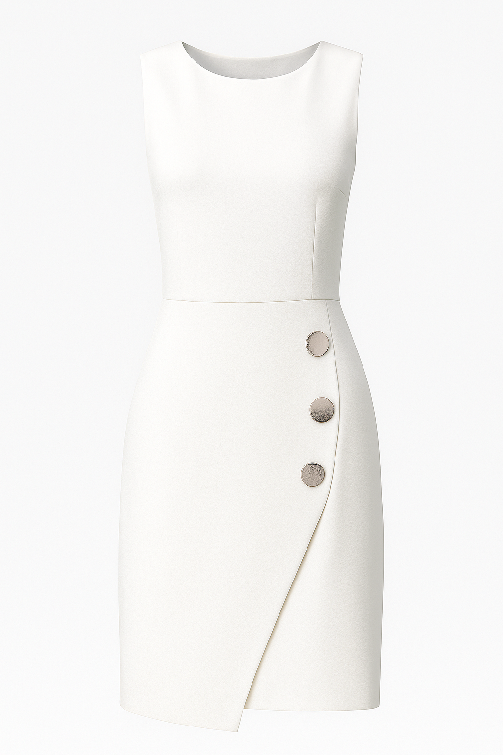 Teresa | Elegant ærmeløst kjole med dekorative asymmetriske knapper - Hvid - Teresa | Elegant ærmeløst kjole med dekorative asymmetriske knapper - €25 - {{ product_tags }
