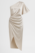 Eveline | Rochie simplă din satin cu despicătură elegantă