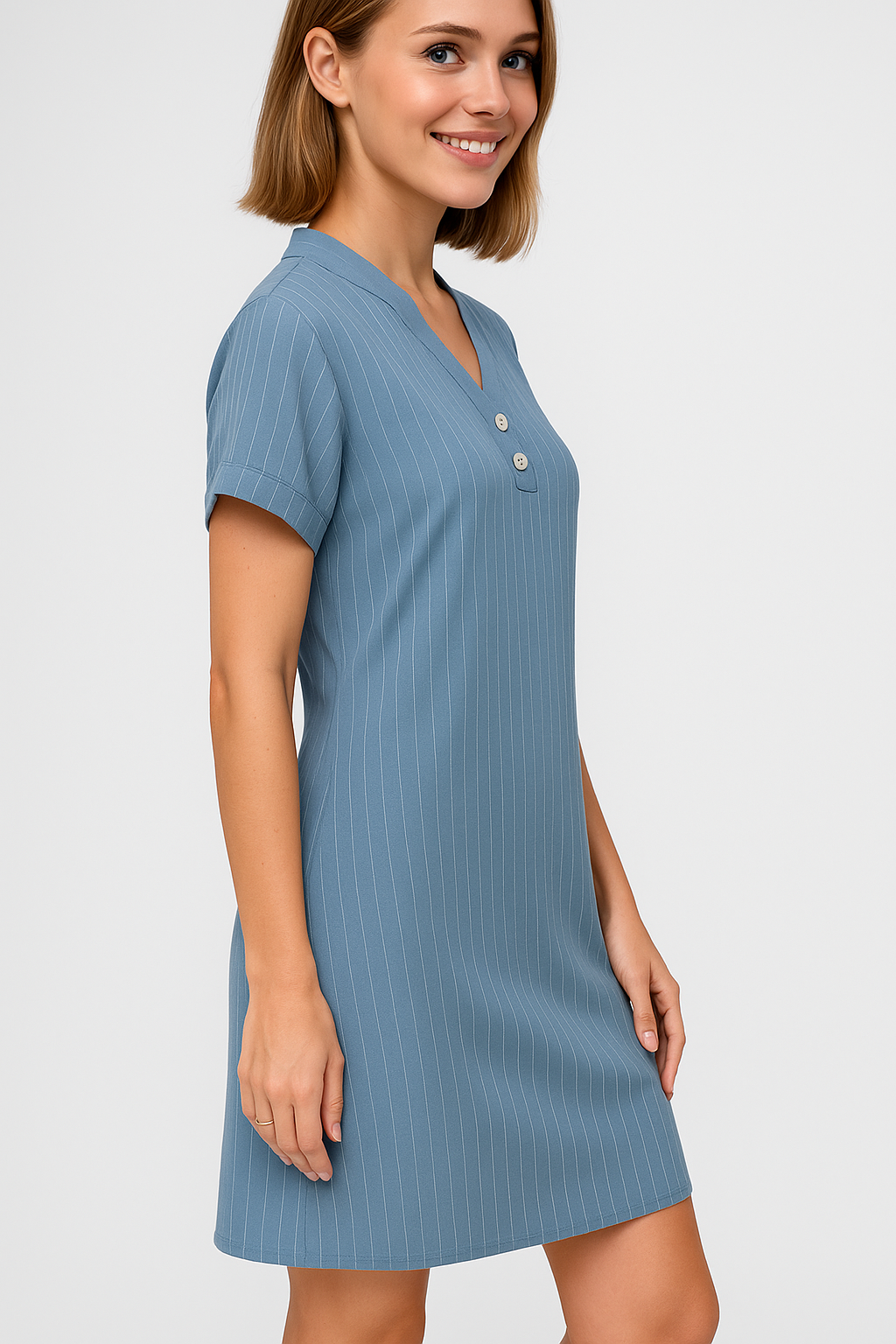 Jasmijn | Casual sommerkjole i bomuld med stribet mønster og dekorative knapper - - Jasmijn | Casual sommerkjole i bomuld med stribet mønster og dekorative knapper - €25 - {{ product_tags }