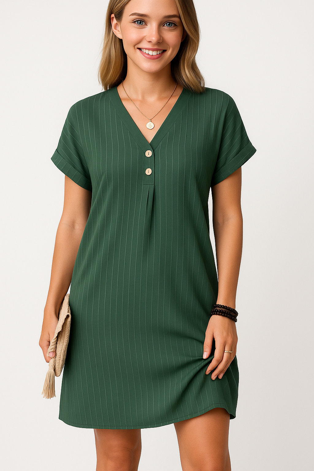 Jasmijn | Casual sommerkjole i bomuld med stribet mønster og dekorative knapper - - Jasmijn | Casual sommerkjole i bomuld med stribet mønster og dekorative knapper - €25 - {{ product_tags }