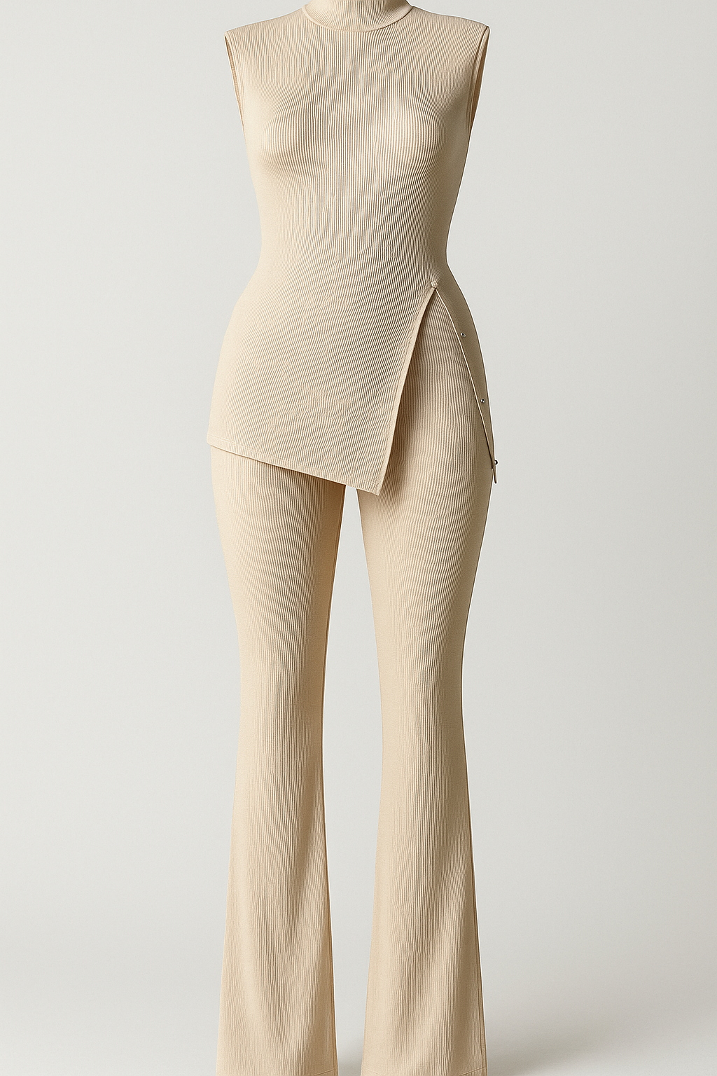 Eva | Elegant Rib Coordinated Set med Asymmetrisk Top og Løse Bukser - Lys persimmon - Eva | Elegant Rib Coordinated Set med Asymmetrisk Top og Løse Bukser - €25 - {{ product_tags }