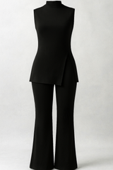 Eva | Elegant Rib Coordinated Set with Asymmetric Top and Loose Pants
