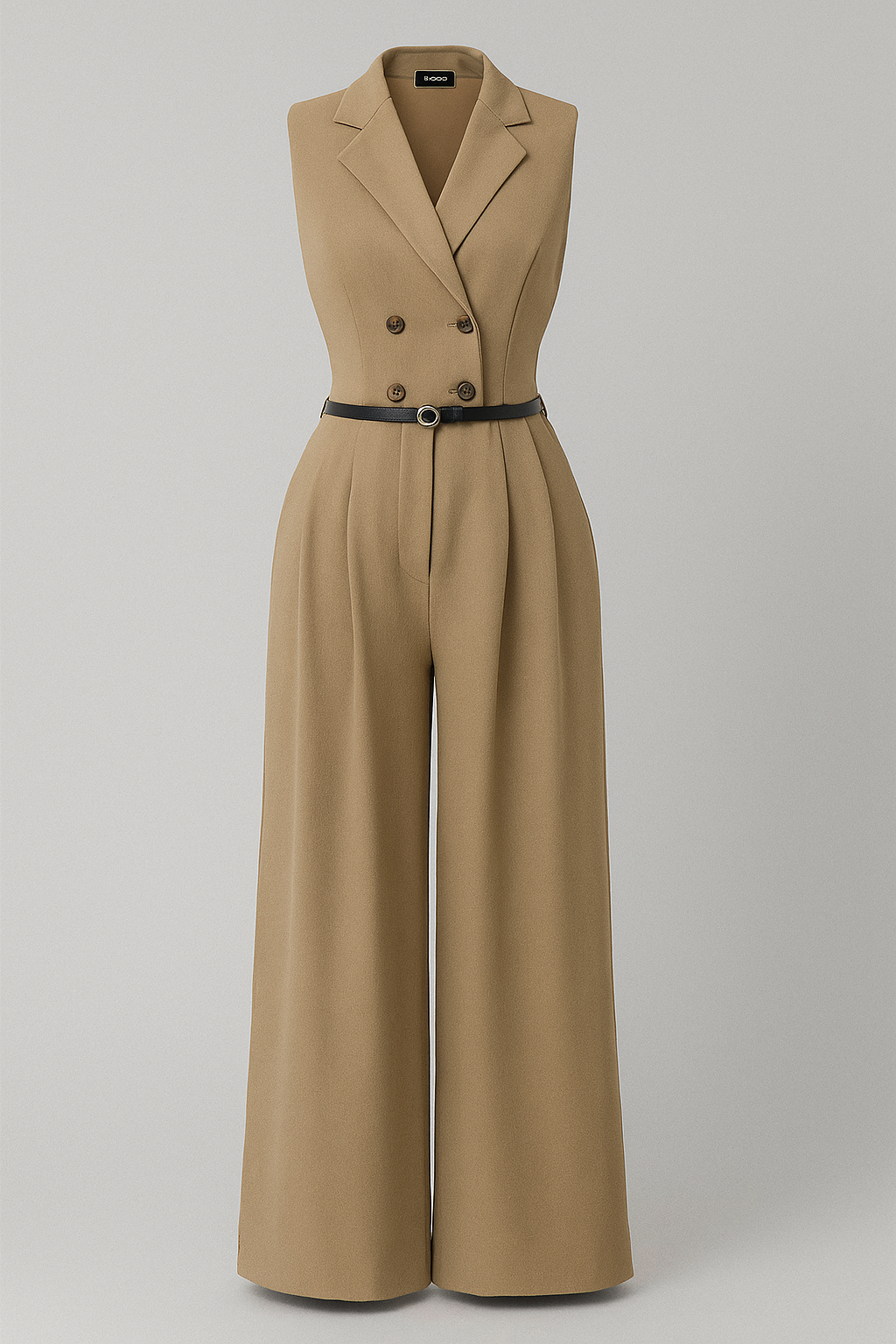 Veronica | Elegant ærmeløs jumpsuit med reverskrave og brede ben bukser - Kakifrugter - Veronica | Elegant ærmeløs jumpsuit med reverskrave og brede ben bukser - €25 - {{ product_tags }