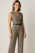 Veronica | Elegant ærmeløs jumpsuit med reverskrave og brede ben bukser