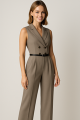 Veronica | Elegant Sleeveless Jumpsuit with Lapel Collar and Wide Leg Pants