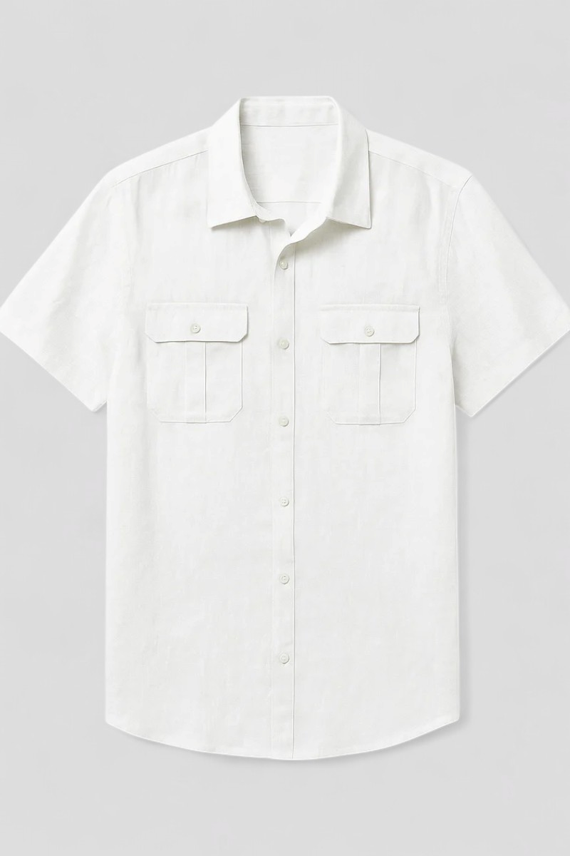 Vico | Sommerskjorte til mænd i linned med korte ærmer og forlommer - Hvid - Vico | Sommerskjorte til mænd i linned med korte ærmer og forlommer- €25 - {{ product_tags }