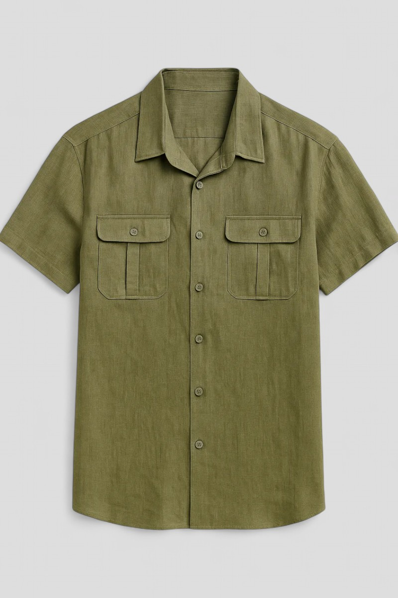 Vico | Sommerskjorte til mænd i linned med korte ærmer og forlommer - Militærgrøn - Vico | Sommerskjorte til mænd i linned med korte ærmer og forlommer- €25 - {{ product_tags }