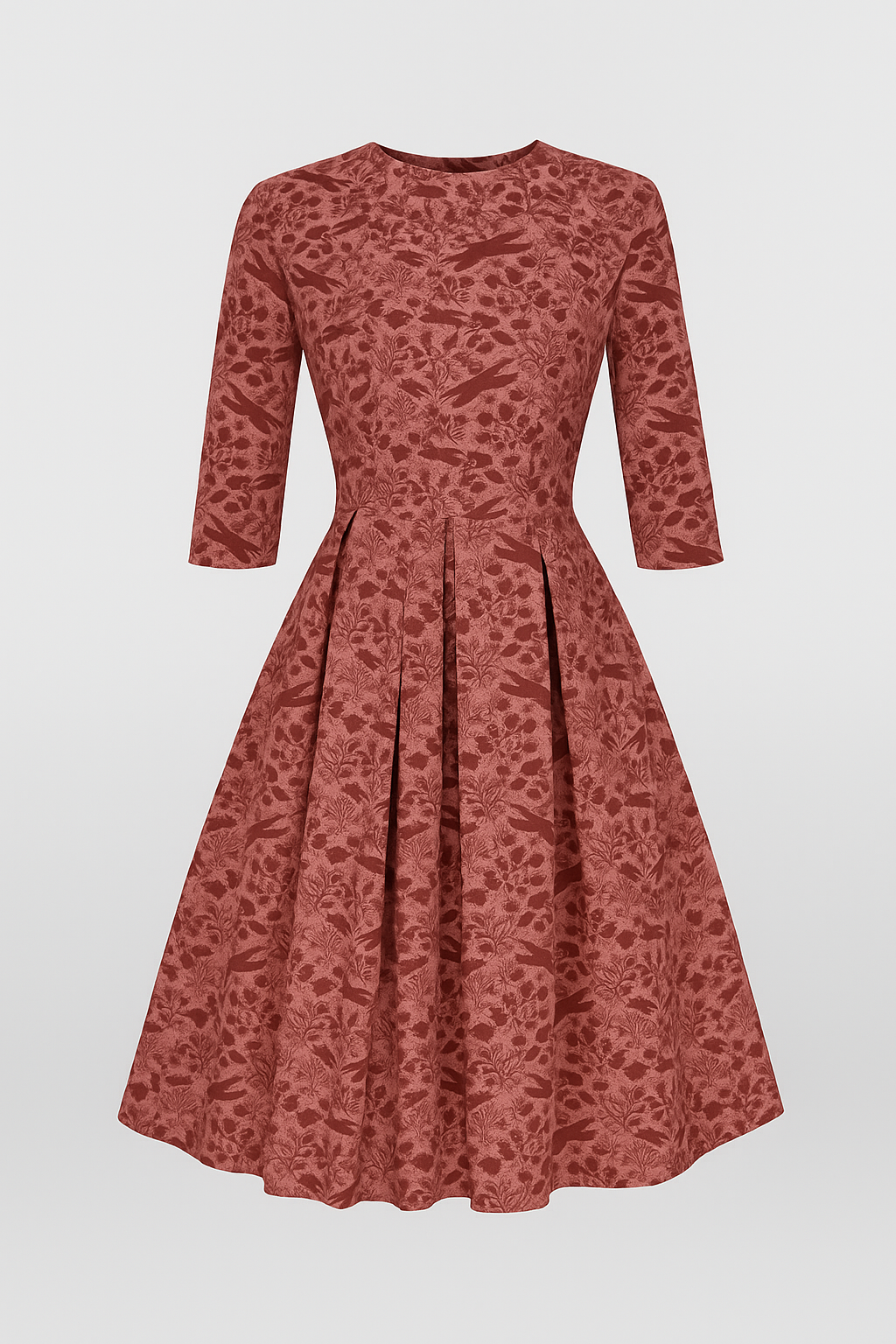 Retrozo | Elegant midikjole med blomsterprint og 3/4-ærmer - Lyserød - Retrozo | Elegant midikjole med blomsterprint og 3/4-ærmer- € - {{ product_tags }