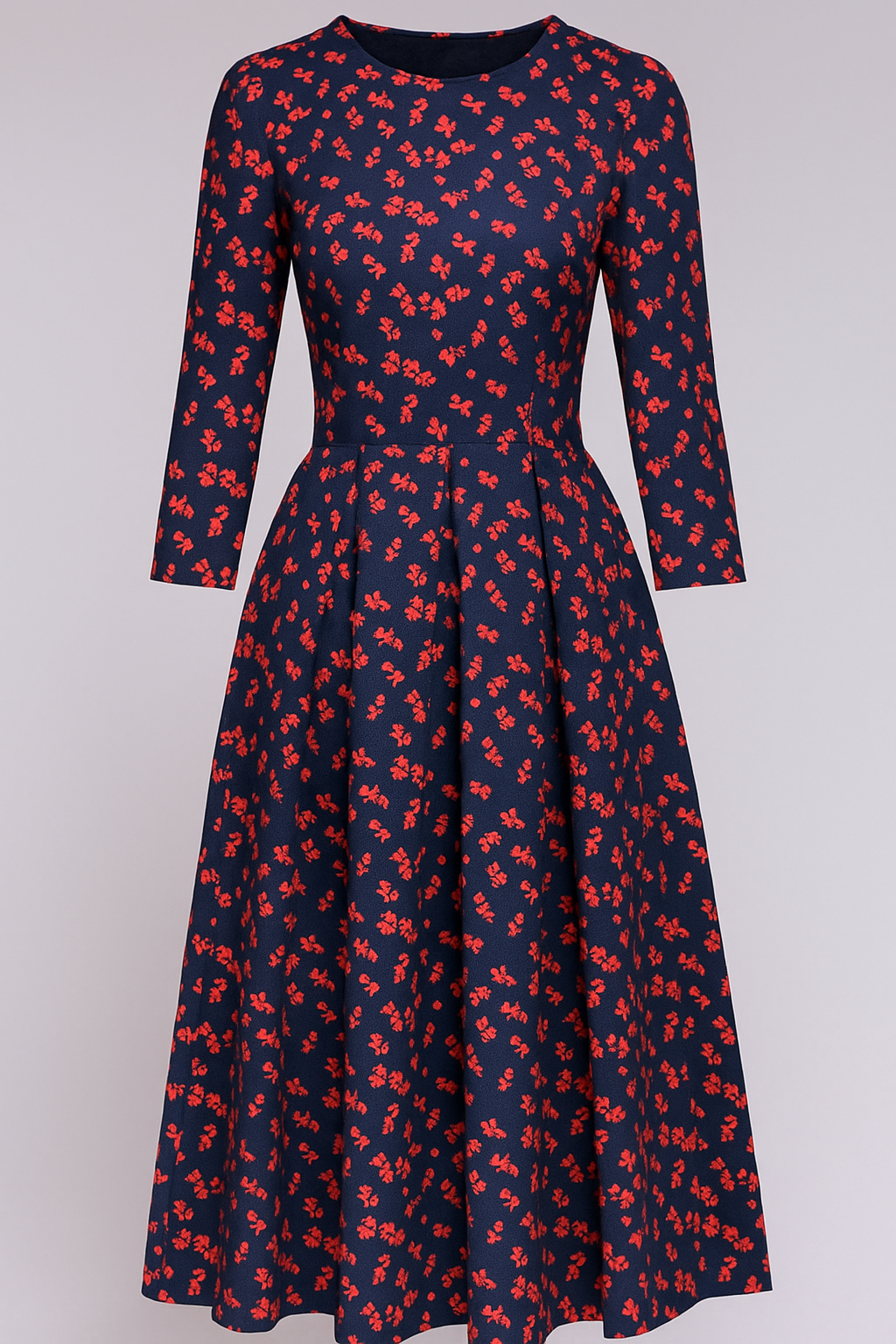 Retrozo | Elegant midikjole med blomsterprint og 3/4-ærmer - Blåt blomsterprint - Retrozo | Elegant midikjole med blomsterprint og 3/4-ærmer- € - {{ product_tags }