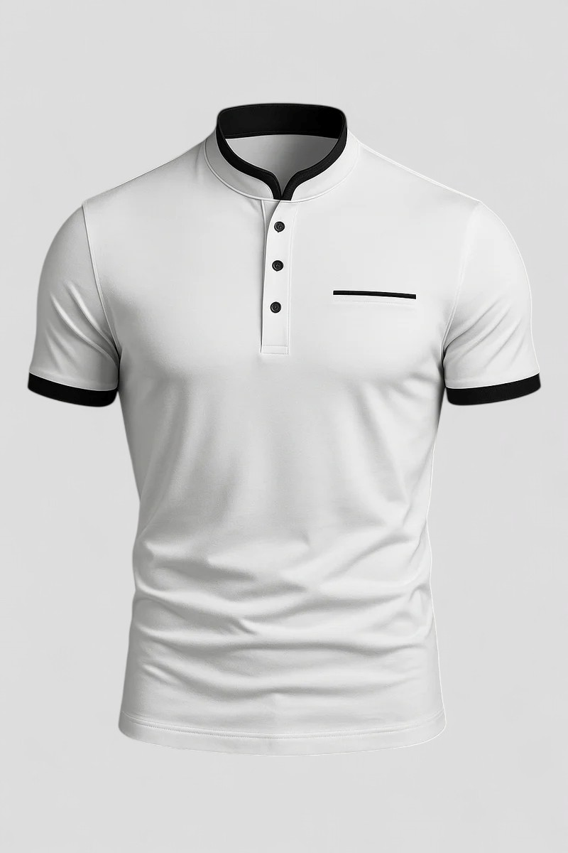 Logan | Herre Polo Slim Fit med Kinesisk Krave - Bianco - Logan | Herre Polo Slim Fit med Kinesisk Krave- €25 - {{ product_tags }
