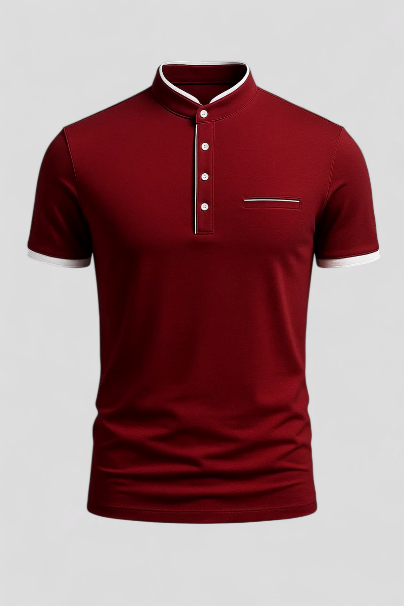 Logan | Herre Polo Slim Fit med Kinesisk Krave - Rosso - Logan | Herre Polo Slim Fit med Kinesisk Krave- €25 - {{ product_tags }