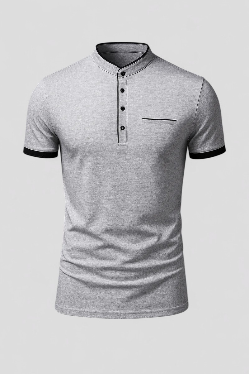 Logan | Herre Polo Slim Fit med Kinesisk Krave - Grigio - Logan | Herre Polo Slim Fit med Kinesisk Krave- €25 - {{ product_tags }