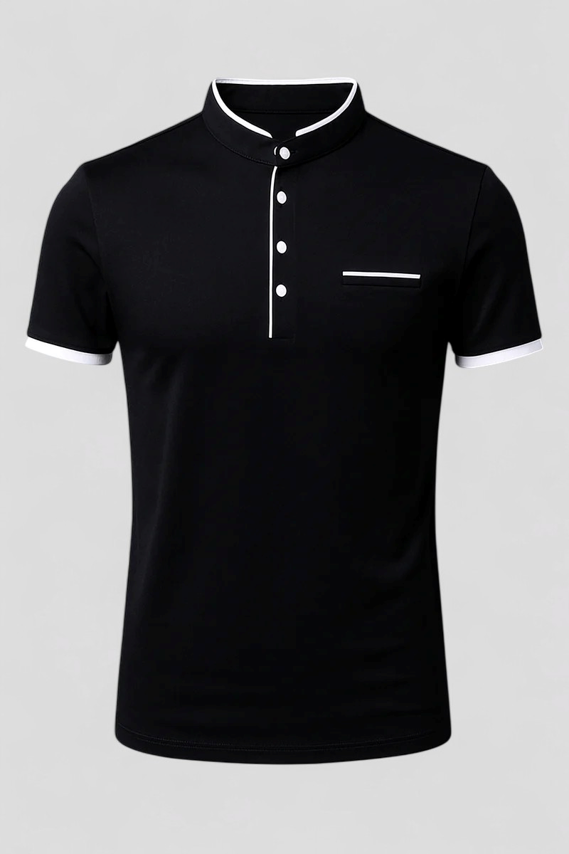 Logan | Herre Polo Slim Fit med Kinesisk Krave - Nero - Logan | Herre Polo Slim Fit med Kinesisk Krave- €25 - {{ product_tags }