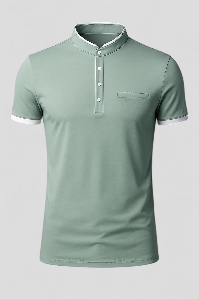 Logan | Herre Polo Slim Fit med Kinesisk Krave - Verde - Logan | Herre Polo Slim Fit med Kinesisk Krave- €25 - {{ product_tags }