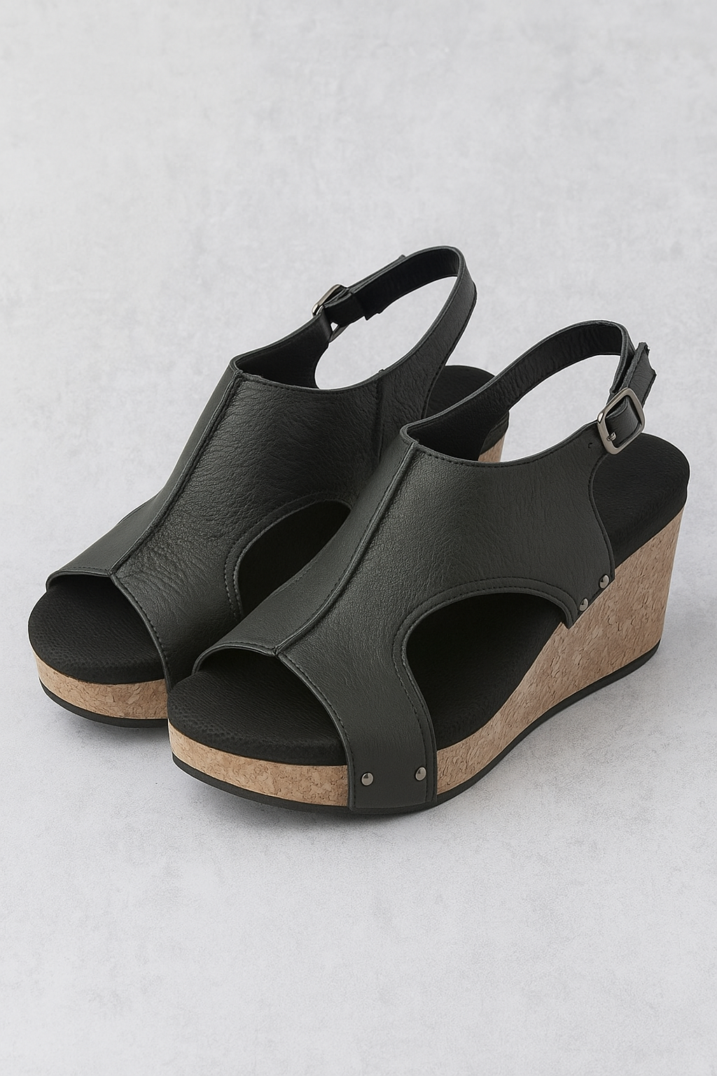 Sienna | Kvinders kilehæl sandal af ruskind med korksål - Schwarz - Sienna | Kvinders kilehæl sandal af ruskind med korksål- €25 - {{ product_tags }