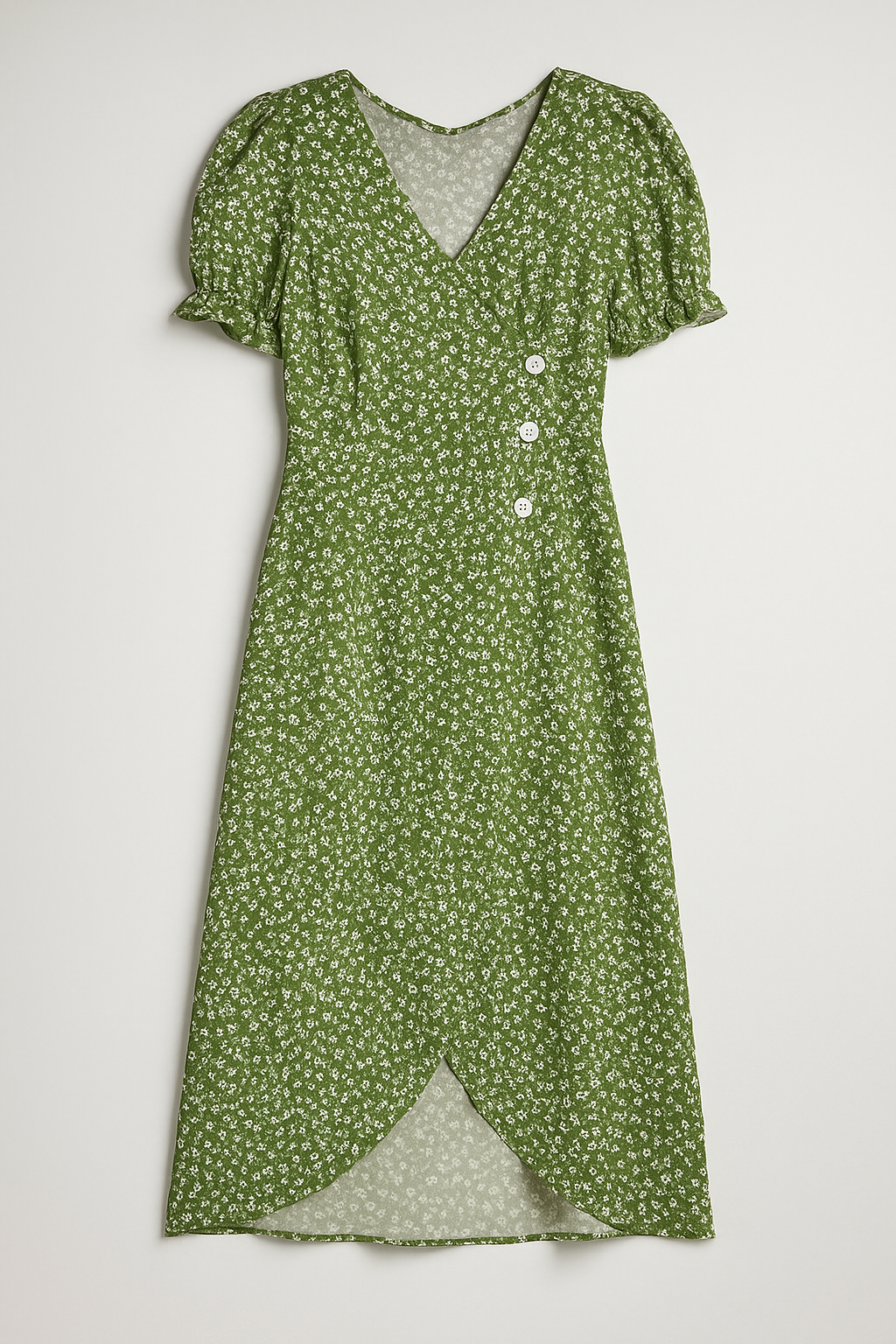 Marie | Blomstret midikjole med V-udskæring og sidestilleknapper - Grün - Marie | Blomstret midikjole med V-udskæring og sidestilleknapper - €25 - {{ product_tags }