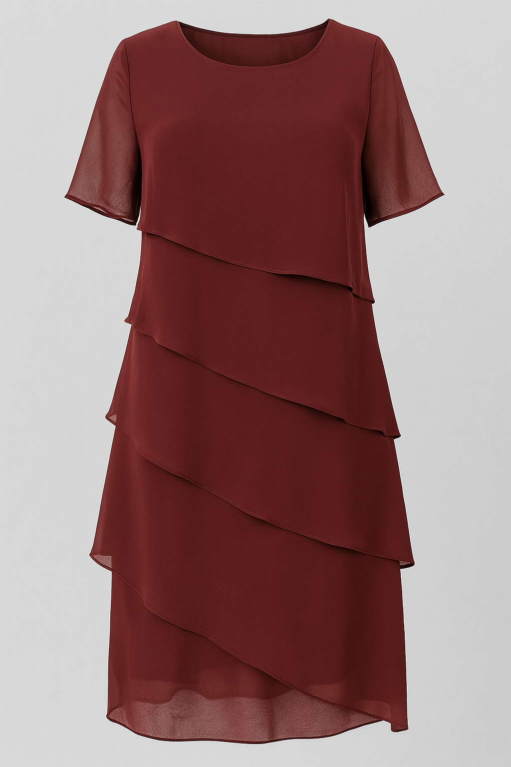 Liana | Elegant chiffon kjole med lagdelt look i elegante farver - Rød - Liana | Elegant chiffon kjole med lagdelt look i elegante farver - €25 - {{ product_tags }