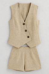 Zoya | Women's Summer Double Set with Wrap Top and Shorts in Linen Blend