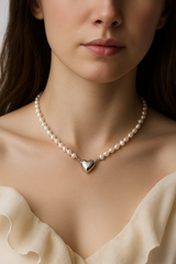 Pearl Necklace Magnetic Heart Pendant