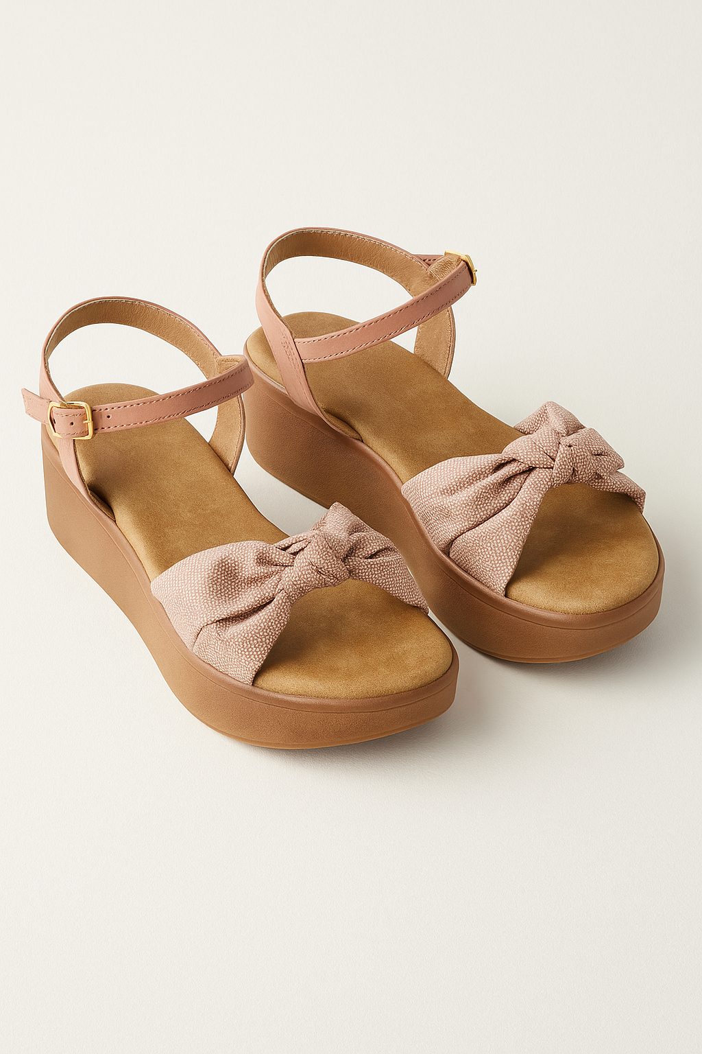 Ellen | Damer plateau-sandaler med knude-Detalje og kilehæl - Lyserød - Ellen | Damer plateau-sandaler med knude-Detalje og kilehæl - €25 - {{ product_tags }