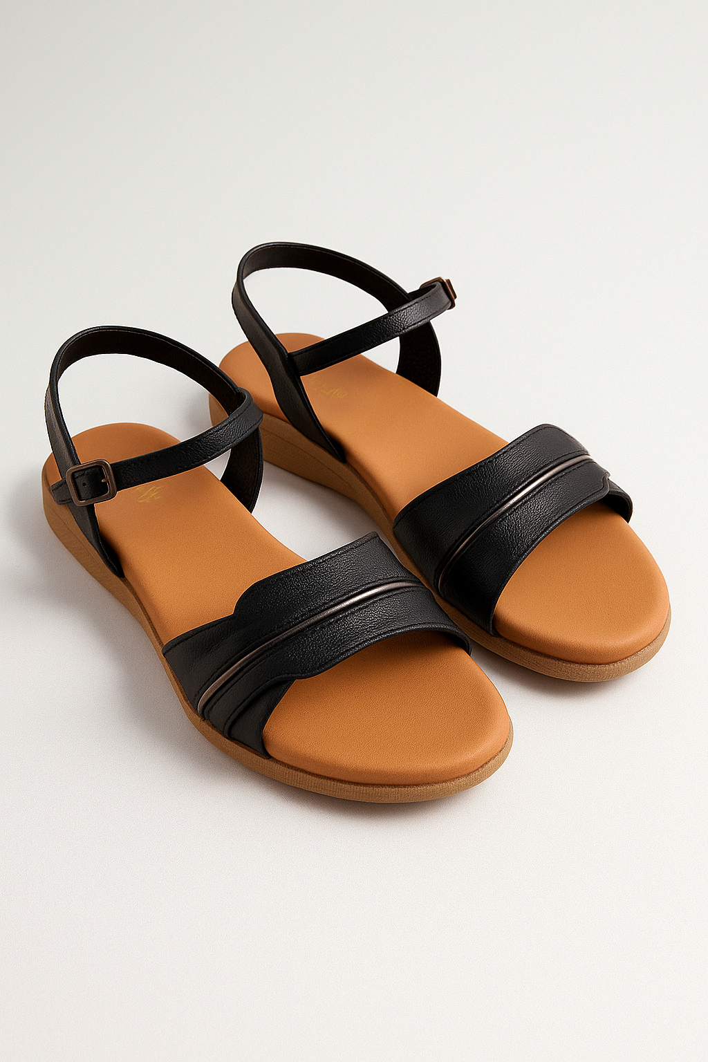 Mylah | Flade sandaler i sort med ankelrem og pyntestripe - - Mylah | Flade sandaler i sort med ankelrem og pyntestripe- €25 - {{ product_tags }