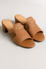 Merritt | Women's Brown Flat Sandals with Block Heel and Straps