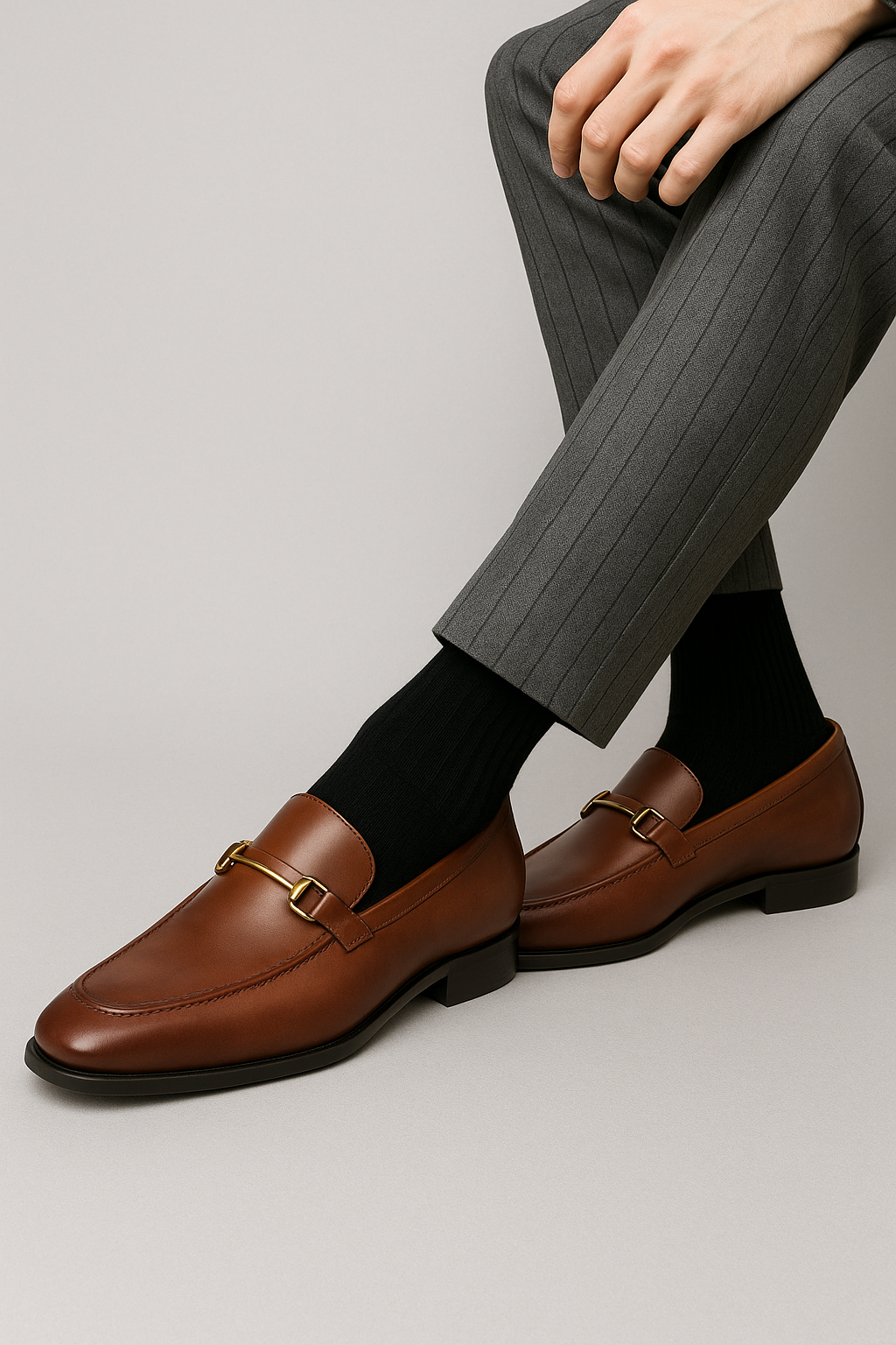 Gavin| Herre Klassiske Læderloafers i Brun med Dekorrings - - Gavin| Herre Klassiske Læderloafers i Brun med Dekorrings - €25 - {{ product_tags }
