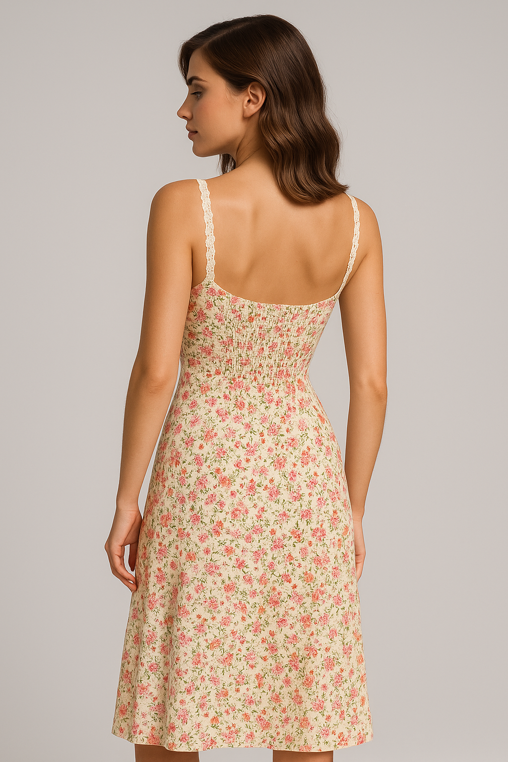 Valeria | Kjole i mellemlængde med blomstrede blondedetaljer i vintage-stil - - Valeria | Kjole i mellemlængde med blomstrede blondedetaljer i vintage-stil - €25 - {{ product_tags }