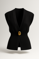 Iris | Elegant Women's Knit Vest with Gold Button