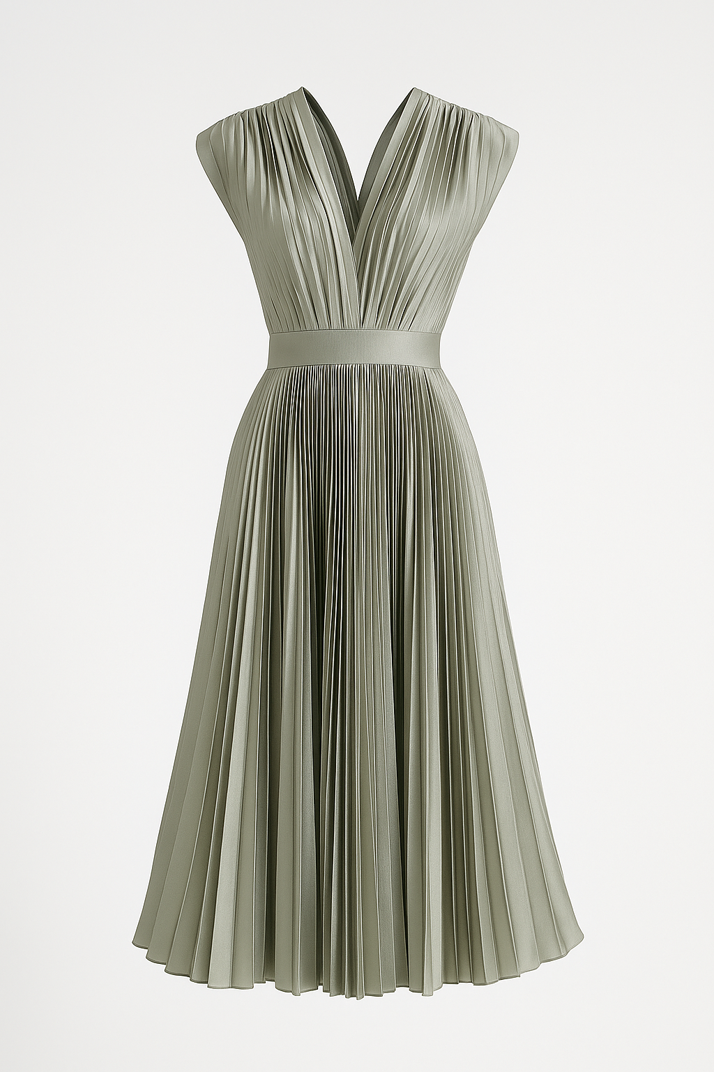 Amora | Damen elegant plissee-midi kjole med V-hals - Grå - Amora | Damen elegant plissee-midi kjole med V-hals - €25 - {{ product_tags }