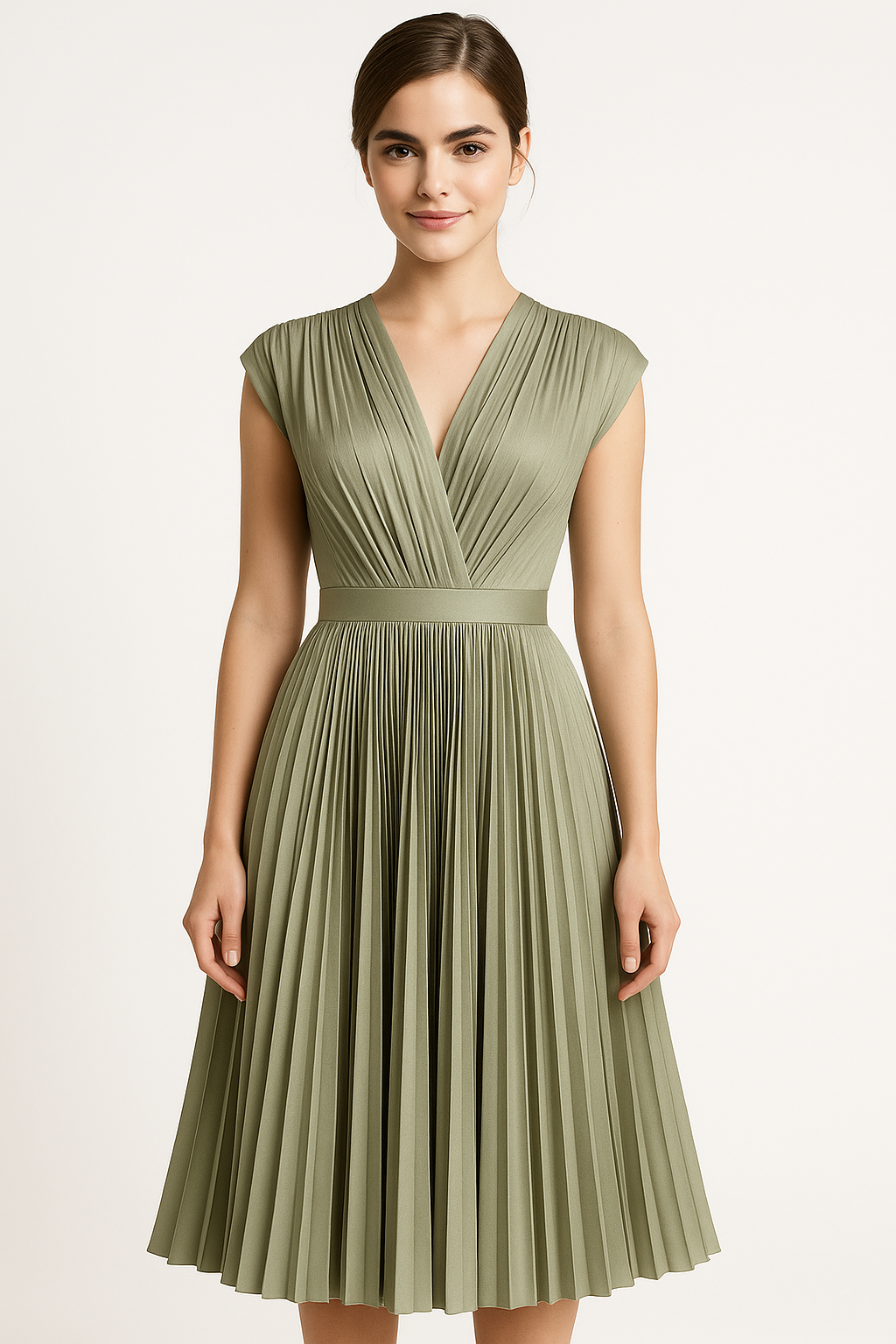 Amora | Damen elegant plissee-midi kjole med V-hals - - Amora | Damen elegant plissee-midi kjole med V-hals - €25 - {{ product_tags }